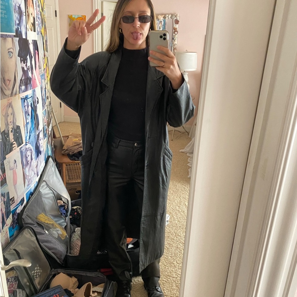 Real leather vintage trench for matrix halloween costume